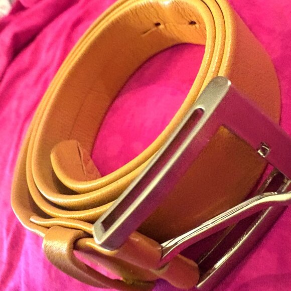 BeltMania STYLE F Sz 36 MUSTARD color Belt Genuine Leather Italy silver buckle main image 6